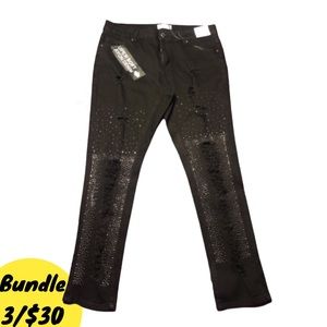 Bamboo Stretch Denim Jeggings distressed jeans rhinestone studded jeans size 14